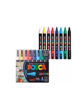 Uni Posca Paint Marker Set 8 Colors PC-5M 1.8-2.5mm Water-Based Fade & Water Res